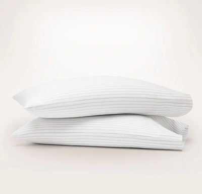 Shop Boll & Branch Organic Percale Simple Stripe Pillowcase Set In Mineral