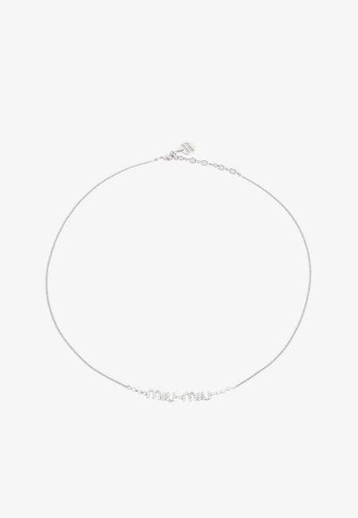 Shop Miu Miu Crystal Logo Necklace In Silver