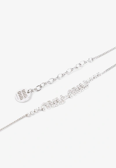 Shop Miu Miu Crystal Logo Necklace In Silver