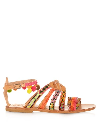 Elina Linardaki Hula Hoop Embellished Leather Flat Sandals In Multi