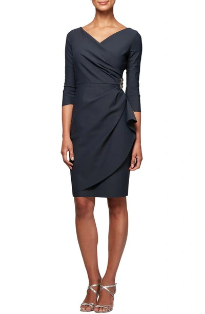 Shop Alex Evenings Embellished Ruched Sheath Cocktail Dress In Charcoal