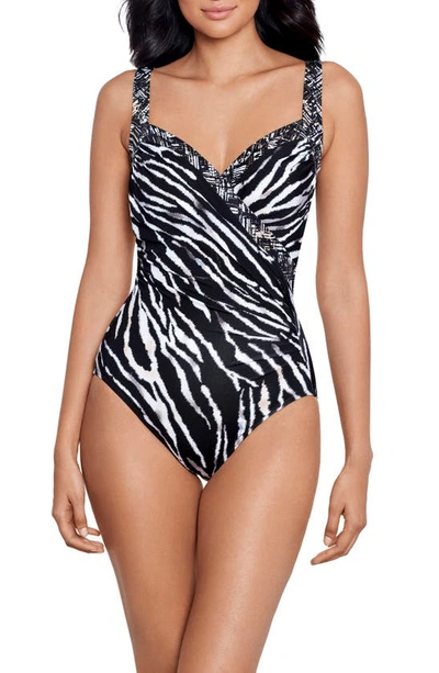 Shop Miraclesuit Tigre Sombre Sanibel Underwire One-piece Swimsuit In Black/ White