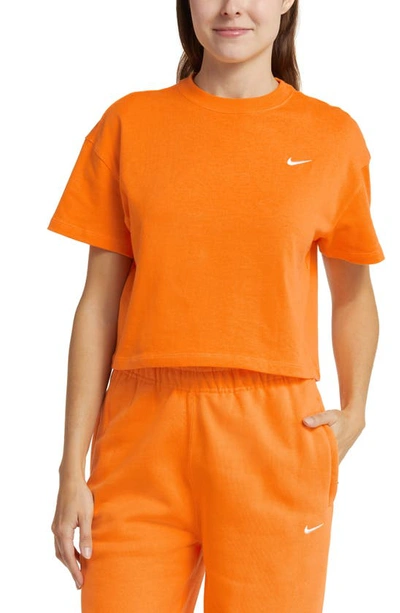 Shop Nike Lab Nrg Crop Cotton T-shirt In Vivid Orange/ White