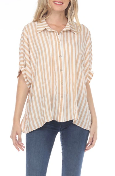Shop Rain And Rose Stripe Button-up Blouse In Beige
