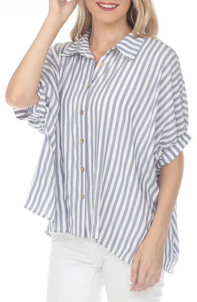 Shop Rain And Rose Stripe Button-up Blouse In Blue