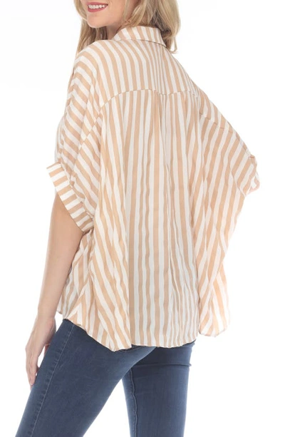 Shop Rain And Rose Stripe Button-up Blouse In Beige