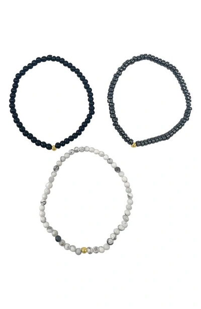 Shop Adornia Set Of 3 Beaded Stretch Bracelets In Multi Black