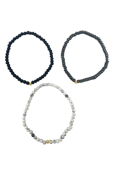 Adornia Set Of 3 Beaded Stretch Bracelets In Multi Black