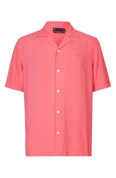 Shop Allsaints Venice Relaxed Fit Short Sleeve Button-up Camp Shirt In Hibiscus Red