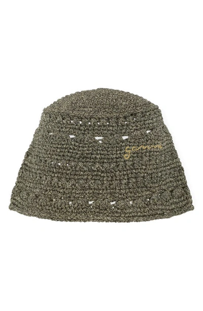 Shop Ganni Organic Cotton Crochet Bucket Hat In Black