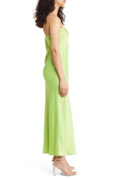 Shop Wayf Strapless Matte Satin Bias Cut Gown In Lime Green
