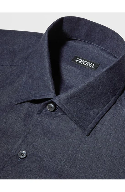 Shop Zegna Luxury Linen Button-up Shirt In Navy