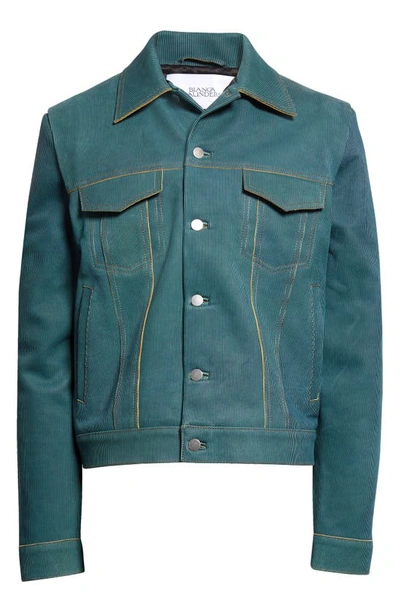 Shop Bianca Saunders Larda Leather Jacket In Indigo/ Teal Stripe Intest