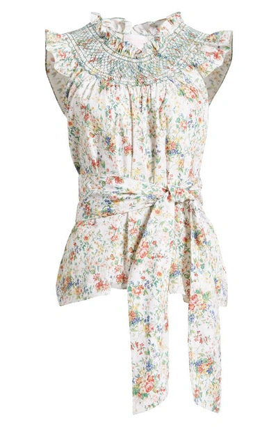 Shop Loretta Caponi Maria Aletta Floral Belted Top In Vintage Flowers