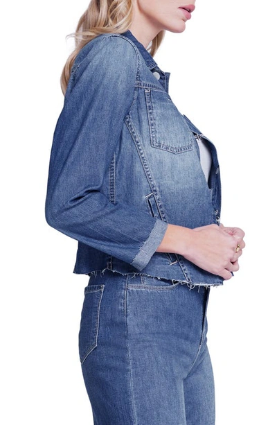 Shop L Agence Janelle Raw Hem Cotton Denim Jacket In Reno