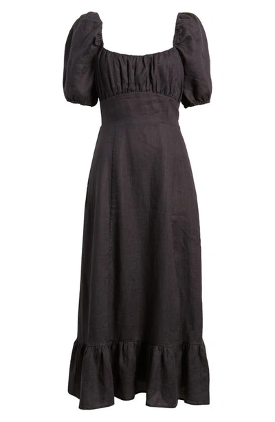 Shop & Other Stories Puff Sleeve Linen Midi Dress In Black