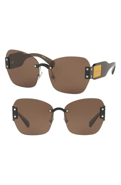 Shop Miu Miu 63mm Rimless Sunglasses In Black/ Tan Solid
