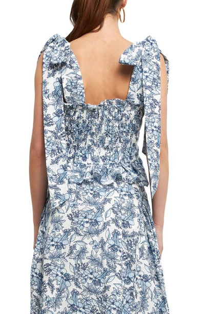 Endless Rose Smocked Tie Shoulder Linen Blend Tank In Blue
