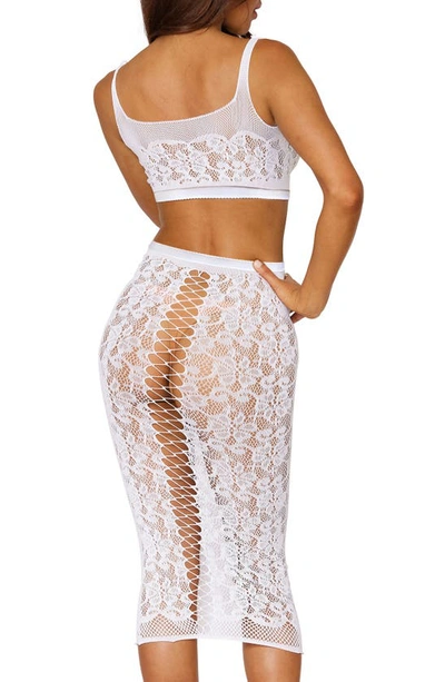 Shop Dreamgirl Sheer Lace Bralette & Slip Skirt Set In White