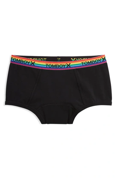 Shop Tomboyx First Line Stretch Cotton Period Boyshorts In Black Rainbow