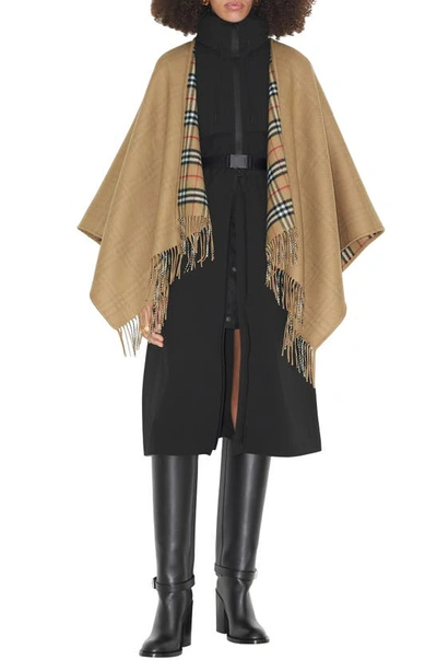 Shop Burberry Vintage Check Wool Cape In Archive Beige
