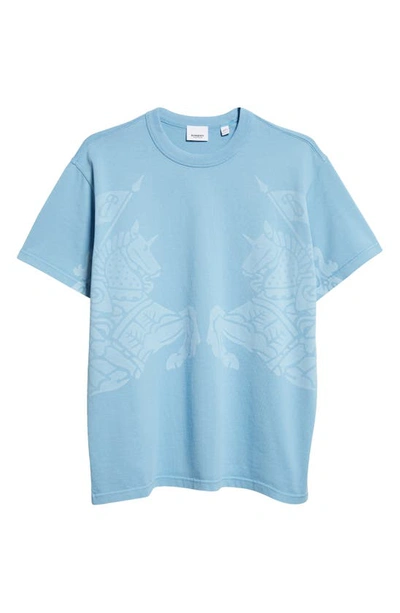Shop Burberry Carrick Equestrian Knight Oversize Graphic T-shirt In Cool Denim Blue
