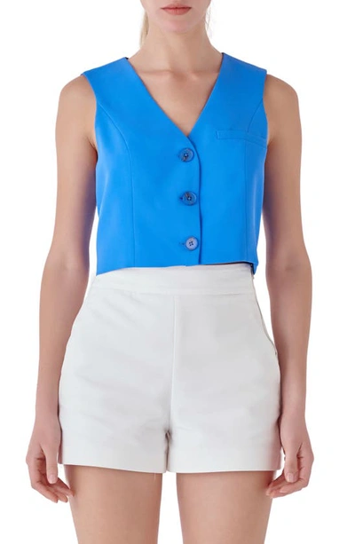 Endless Rose Button-up Crop Vest In Ocean Blue