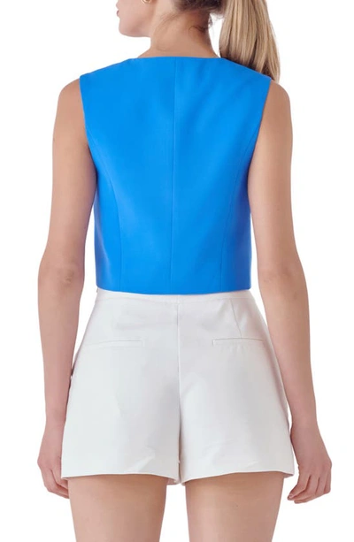 Endless Rose Button-up Crop Vest In Ocean Blue