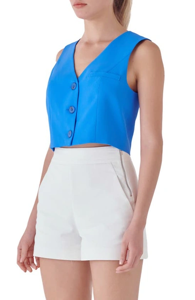 Endless Rose Button-up Crop Vest In Ocean Blue