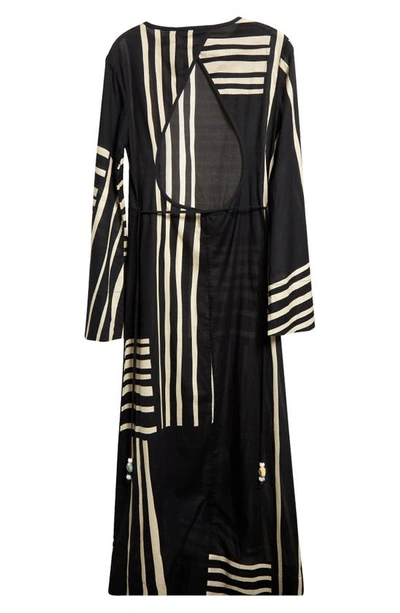 Shop Sir Linocut Stripe Long Sleeve Open Back Cotton Maxi Dress In Ligne