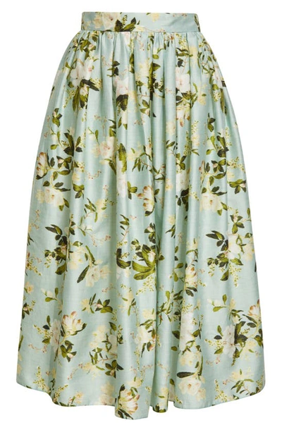 Shop Erdem Fiona Magnolia Garden Cotton Poplin Midi Skirt In Magnolia Garden Mint