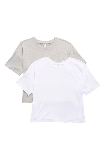 Shop 90 Degree By Reflex 2-pack Deluxe Cropped T-shirts In Heather Grey White