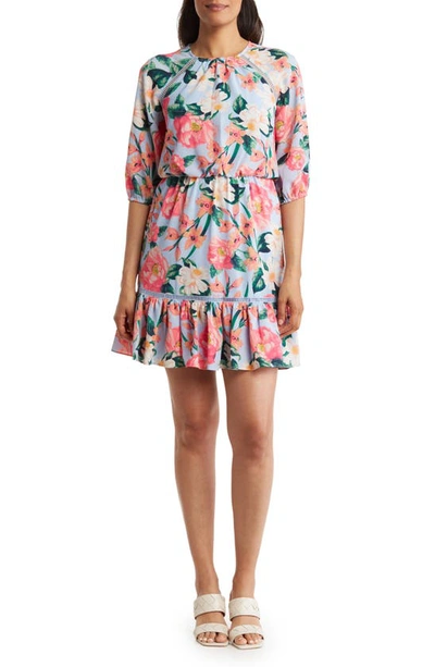 Shop Eliza J Floral Ruffle Hem Dress In Blue