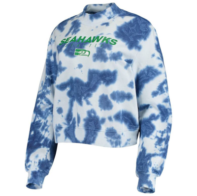 Shop Junk Food College Navy Seattle Seahawks Tie-dye Cropped Pullover Sweatshirt