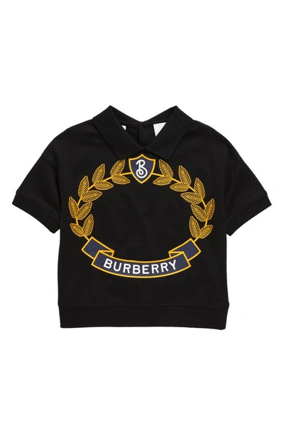 Shop Burberry Kids' Pia Crest Graphic Polo In Black