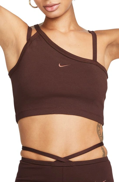 Shop Nike Sportswear Asymmetric Crop Tank In Earth/ Plmecl