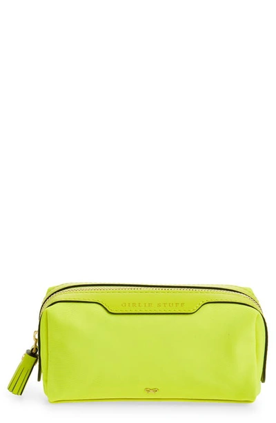 Shop Anya Hindmarch Girlie Stuff Econyl® Recycled Nylon Cosmetics Case In Neon Yellow