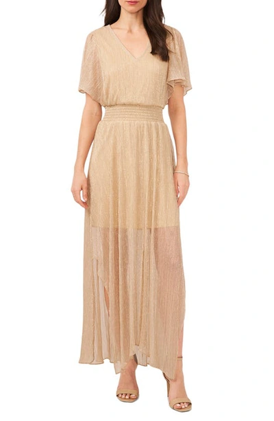 Shop Chaus Metallic Flutter Sleeve Maxi Dress In Gold