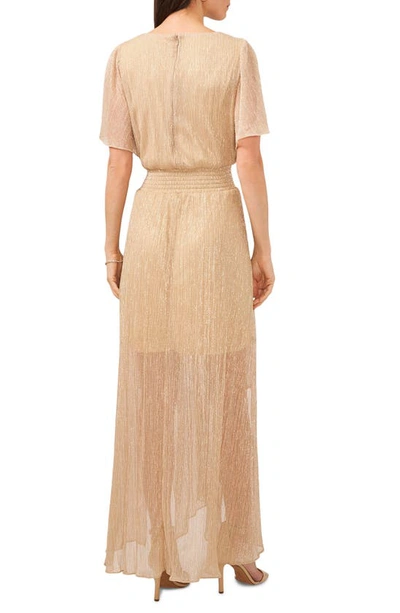 Chaus Metallic Flutter Sleeve Maxi Dress In Gold
