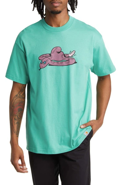 Shop Carhartt Snek Organic Cotton Graphic T-shirt In Aqua Green