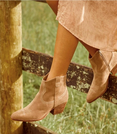 Shop Dolce Vita Silma Booties- Truffle Suede In Truffle Suede In Brown