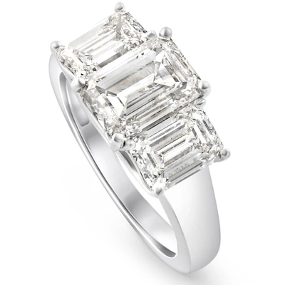 Pompeii3 3.55ct Tw Emerald Cut Three Stone Engagement Ring 14k White Gold Lab Grown In Multi