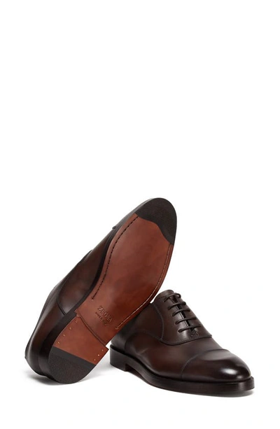 Shop Zegna Torino Cap Toe Oxford In Dark Brown