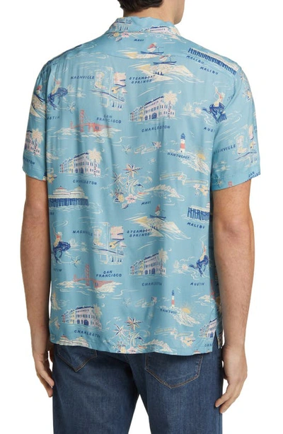 Shop Faherty Kona Print Short Sleeve Terry Button-up Shirt In  Tour Print
