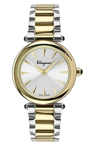 Shop Ferragamo Idillio Two-tone Bracelet Watch, 36mm In Two Tone Gold/ Silver