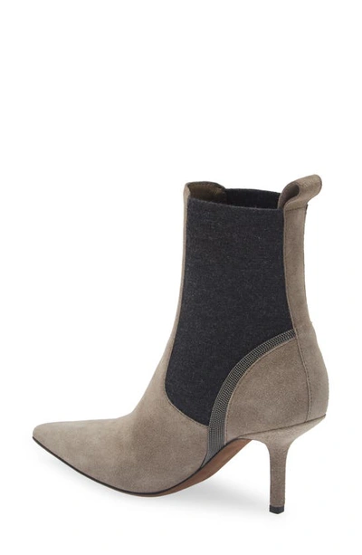 Brunello Cucinelli Bead-embellished Suede And Stretch-knit Ankle Boots In C8212 Dark Grey
