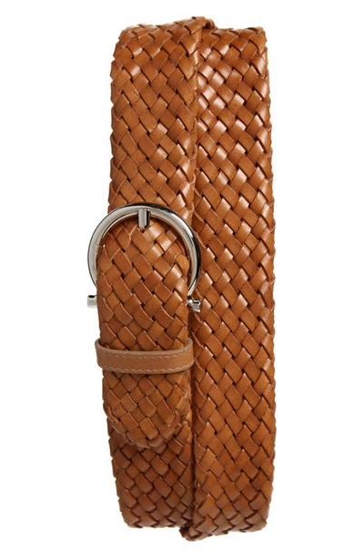 Shop Ferragamo Gancio Buckle Woven Leather Belt In Beige 425