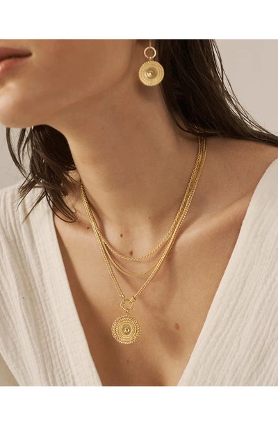 Shop Monica Vinader Juno Disc Pendant In 18ct Gold Vermeil/ Ss