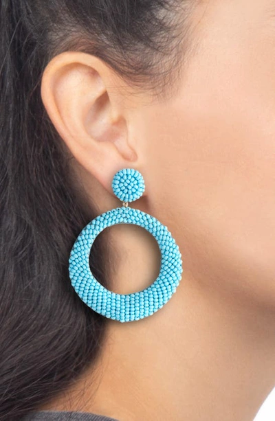 Shop Deepa Gurnani Asta Beaded Hoop Drop Earrings In Turquoise