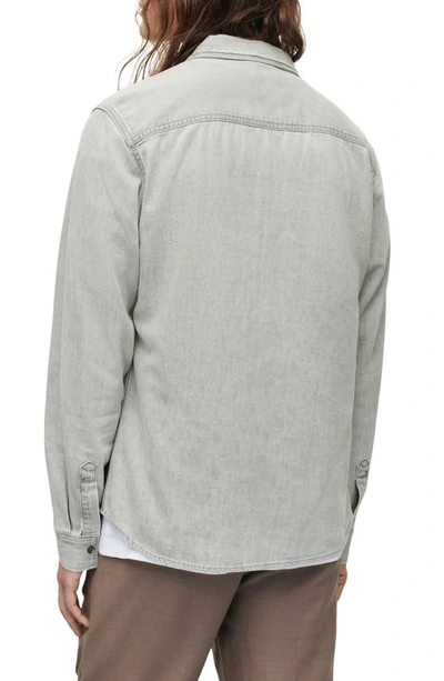 Shop Allsaints Gleason Chambray Snap-up Shirt In Grey